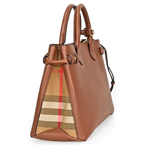 small banner leather tote burberry|burberry medium canvas check tote.